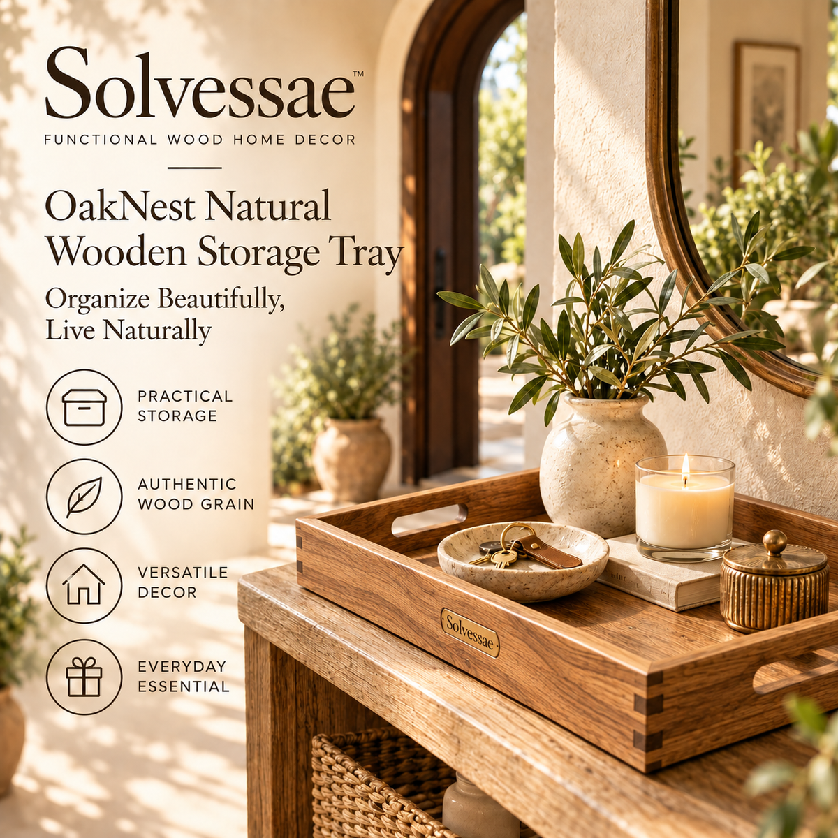 Calvirezx™ OakNest Natural Wooden Storage Tray