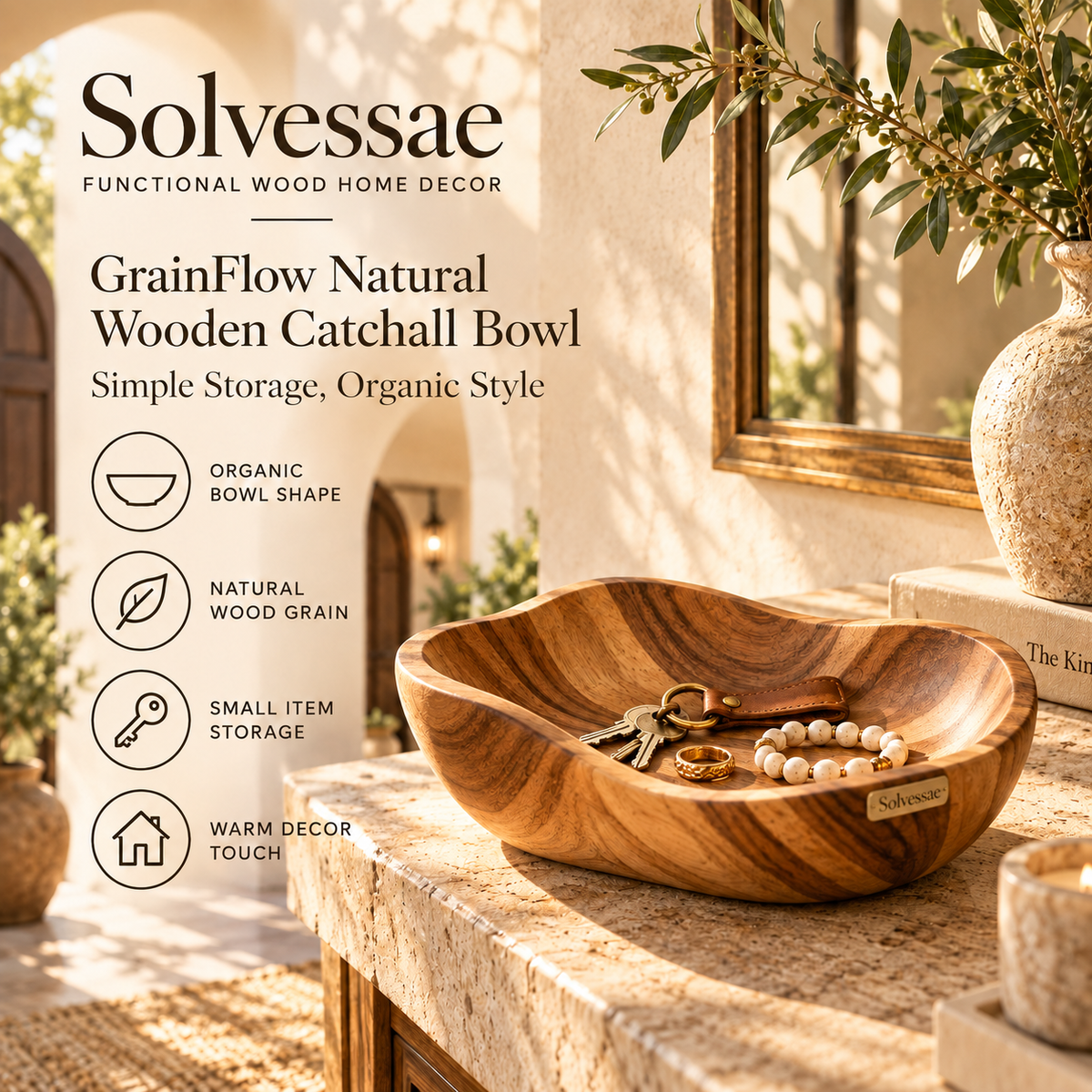 Calvirezx™ GrainFlow Natural Wooden Catchall Bowl