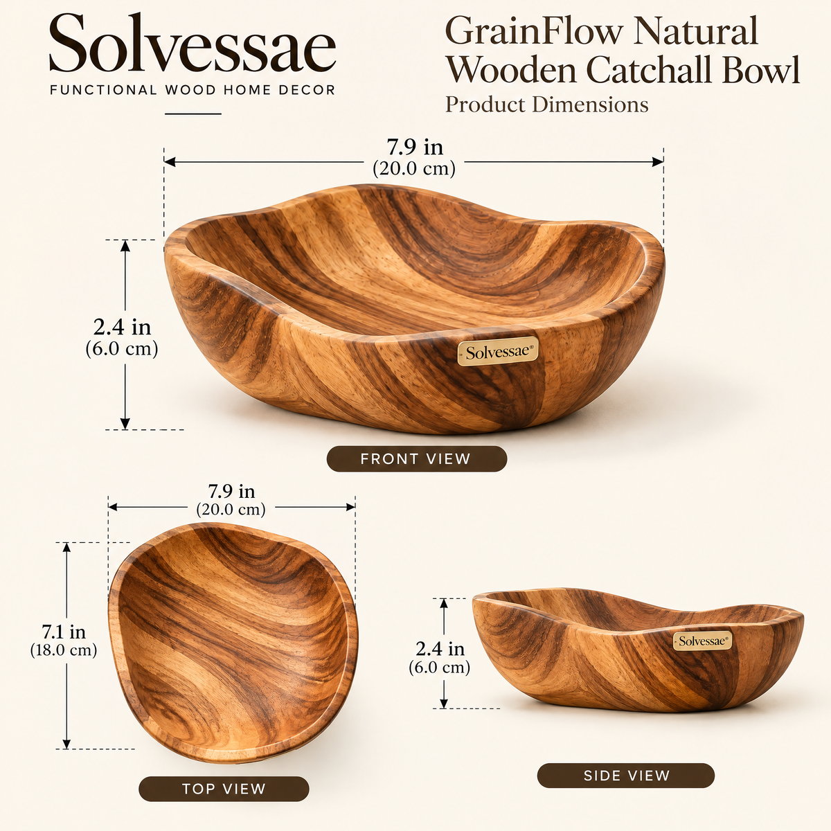 Calvirezx™ GrainFlow Natural Wooden Catchall Bowl