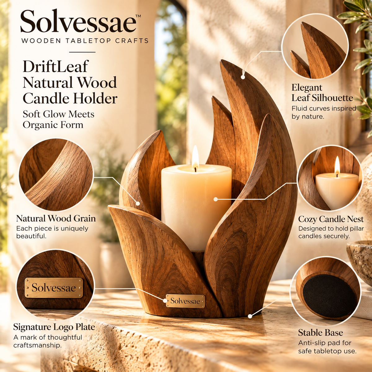 Calvirezx NatureArc Wooden Decorative Candle Base