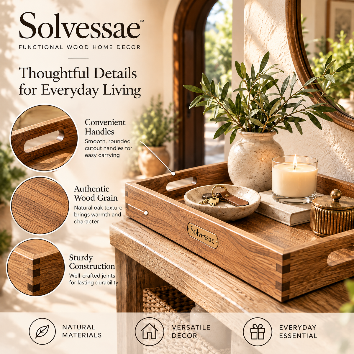 Calvirezx™ OakNest Natural Wooden Storage Tray
